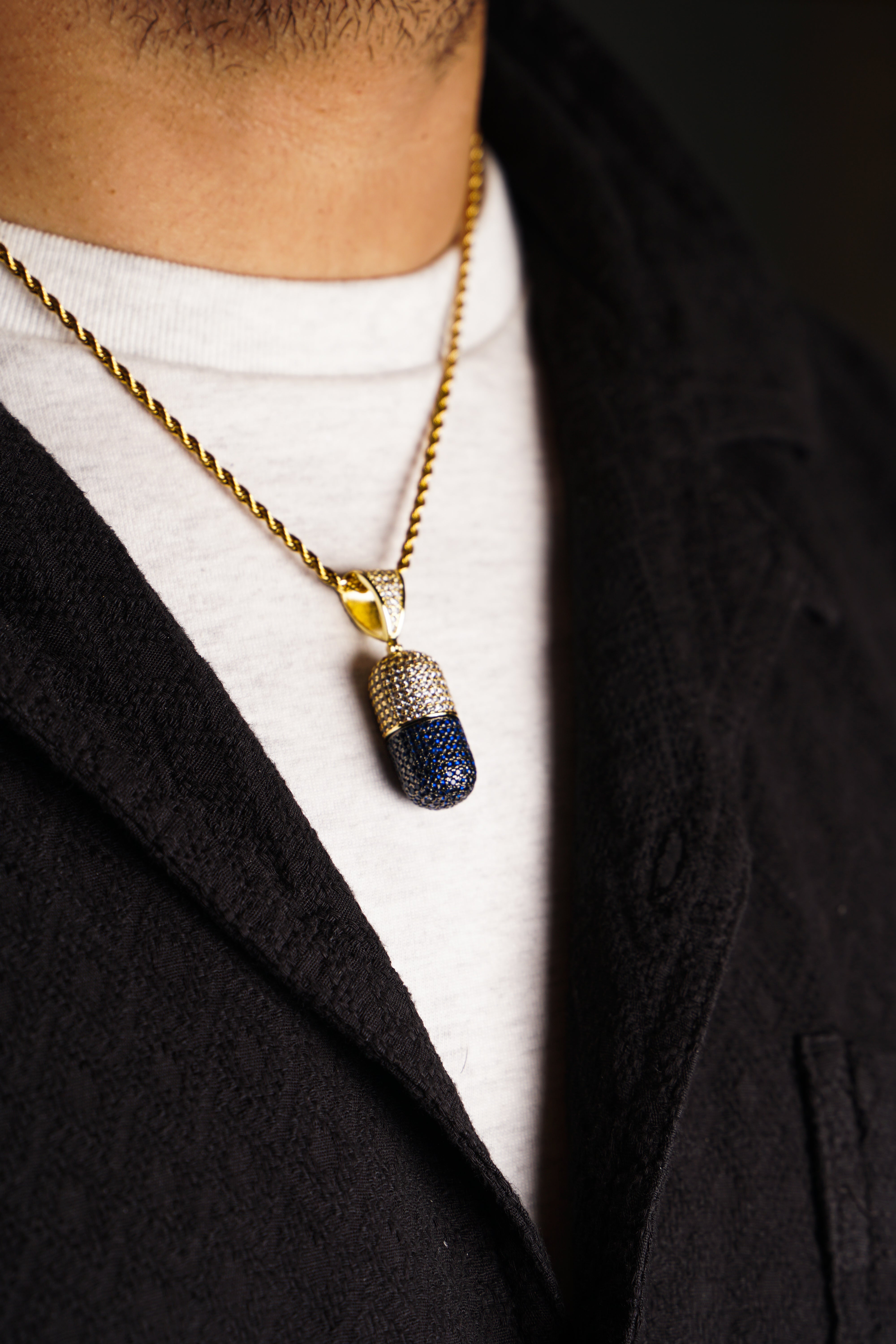 Iced Blue Pill Pendant